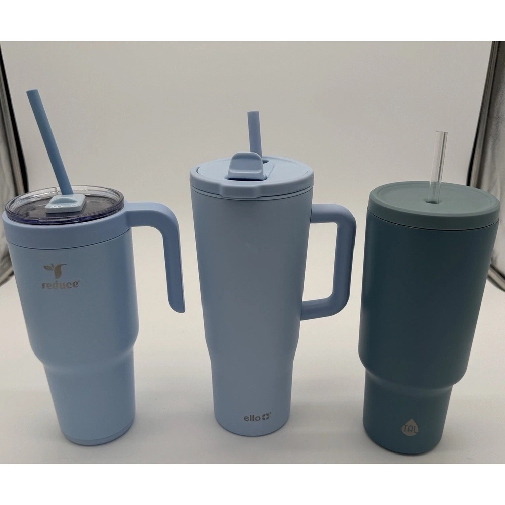 Lot Of 3 Blue‎ Insulated Tumblers Reduce Cold1 34oz Ello Core Home 40oz